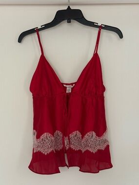 Victoria's Secret Red Lace-Trim Split-Front Cami